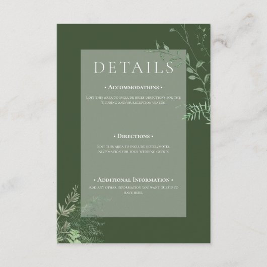 Rustikale Fern Green Folies Smaragdgrüne Details Begleitkarte (Vorderseite)