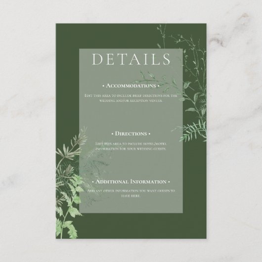 Rustikale Fern Green Folies Smaragdgrüne Details Begleitkarte (Vorderseite)