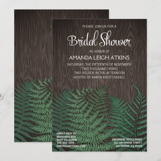 Rustikale Fern Wedding Bridal Einladungen (Vorne/Hinten)