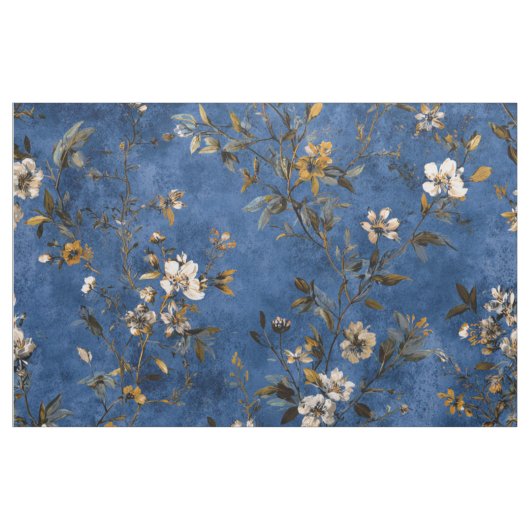 Rustikale, fette, navyblaue botanische Vintage-Blu Stoff (Yard (91,4 cm))