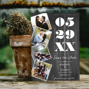 Rustikale, fette Vier-Foto-Save-the-Date-Karte   G Save The Date