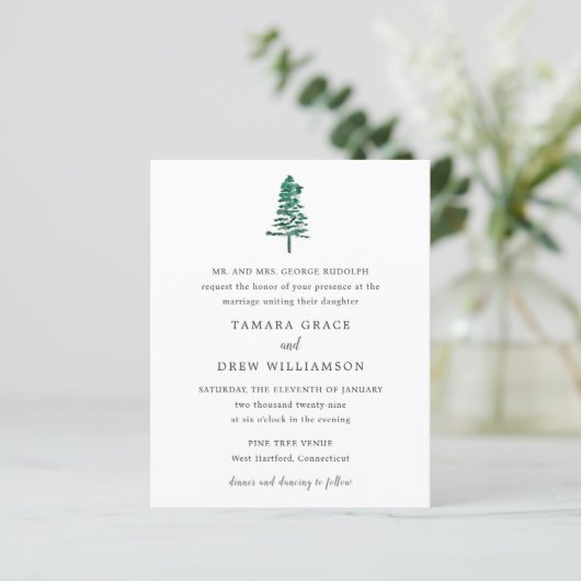 Rustikale Fichtenhochzeits-Einladung im modernen S (Stehend Vorderseite)