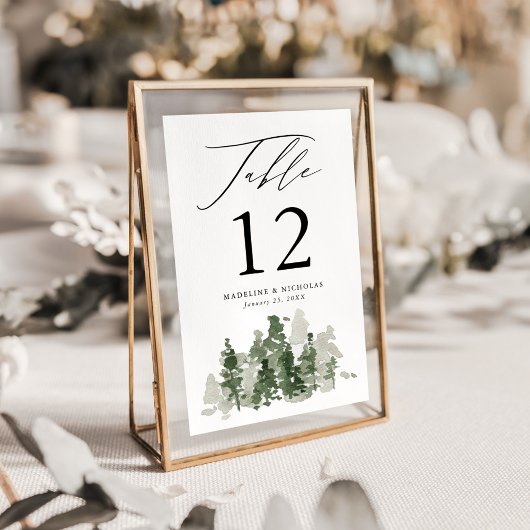 Rustikale Fichtenwald-Hochzeit Tischnummer