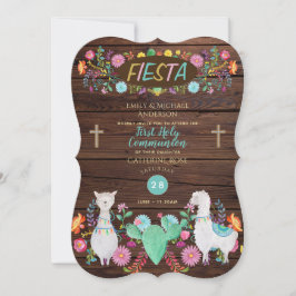 Rustikale Fiesta Erste Kommune Folk Blume Llama Einladung