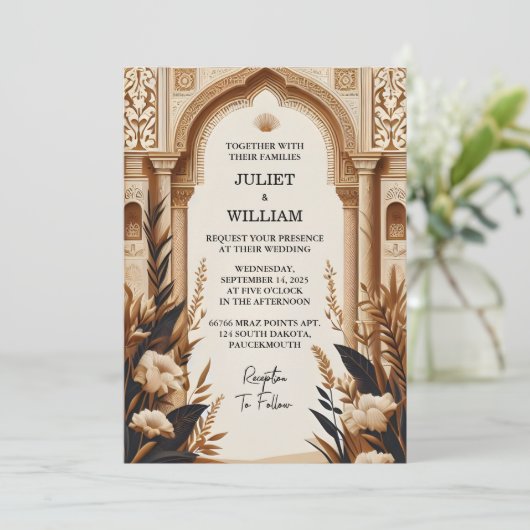 Rustikale Fiesta Floral Rose Spanische Hochzeit Einladung (Stehend Vorderseite)