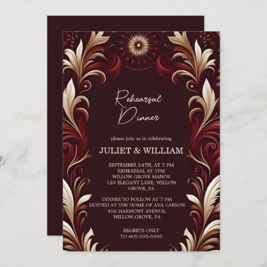 Rustikale Fiesta Rose Spanische Probe Abendessen Einladung (Vorne/Hinten)