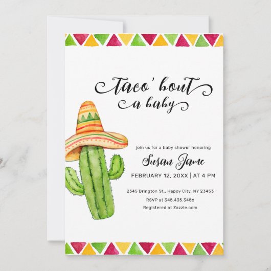 Rustikale Fiesta Taco Wasserfarbe Kinderdusche Einladung (Vorderseite)