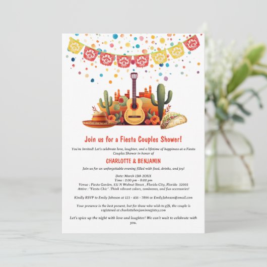 Rustikale Fiesta Themenpaare Dusche Einladung (Stehend Vorderseite)