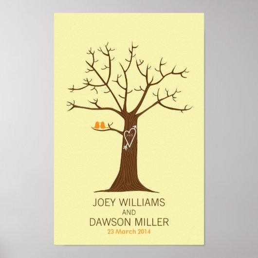 Rustikale Fingerabdruck-Tree Hochzeit mit Lovebird Poster (Vorne)