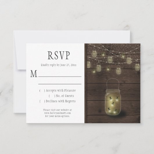 Rustikale Fireflies Mason Jars String Lights UAWG RSVP Karte (Vorderseite)