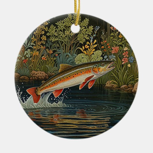 Rustikale Fischangeln Fliegenfischen Keramik Ornament (Vorne)