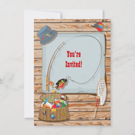 Rustikale Fischerei Geburtstagsparty Einladungen (Rückseite)