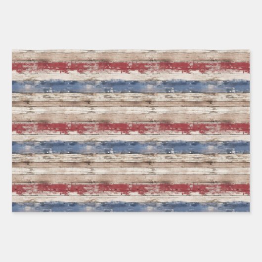 Rustikale Flagge der USA patriotisch blau und rot  Geschenkpapier Set (Vorderseite 3)