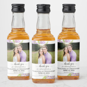 Rustikale Flieder Hochzeits-Dankeschön-Foto Alkoholflaschenetikett