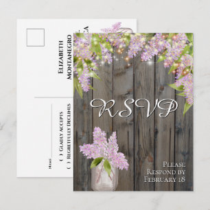 Rustikale Flieder mit Scheunenholz & Lichtern Hoch Postkarte
