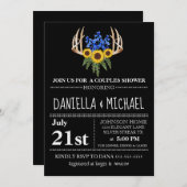 Rustikale Flora Antlers Paare Dusche Hochzeit Einladung (Vorne/Hinten)