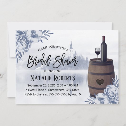 Rustikale Flora Misty Lake Wine Brautparty Einladung (Vorderseite)