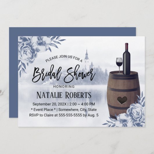 Rustikale Flora Misty Lake Wine Brautparty Einladung (Vorne/Hinten)