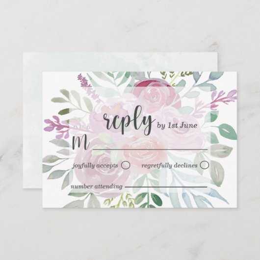 Rustikale Flora Pink & Burgund UAWG Wedding RSVP Karte (Vorne/Hinten)
