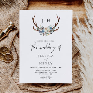 Rustikale Flora-Stag-Antler Hochzeit Einladung