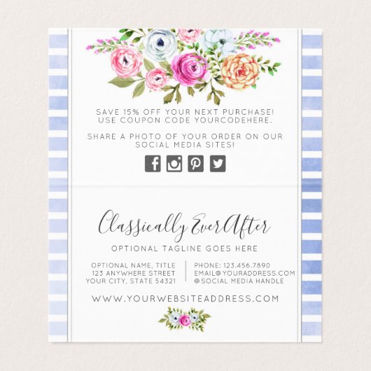 Rustikale Flora Wasserfarbe Moderne Streifen Danke (Innenseite Aufgefaltet)