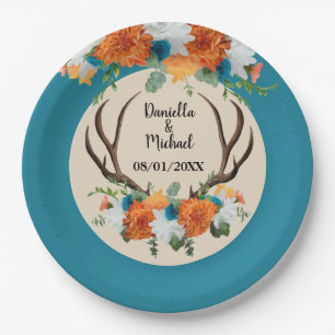 Rustikale Floral Antlers BOHO Wedding Pappteller