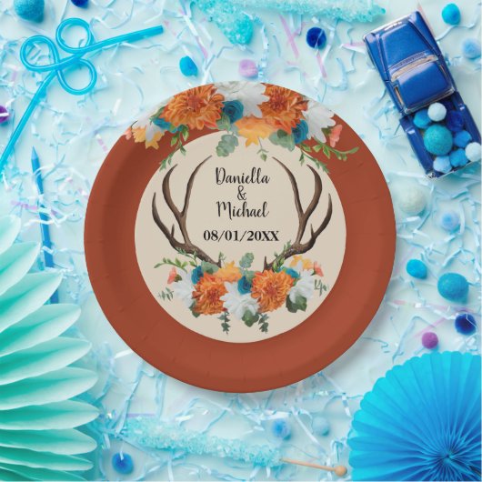 Rustikale Floral Antlers BOHO Wedding Pappteller (Party)