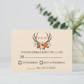 Rustikale Floral Antlers BOHO Wedding RSVP Karte (Stehend Vorderseite)