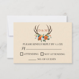 Rustikale Floral Antlers BOHO Wedding RSVP Karte