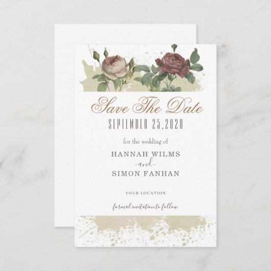 Rustikale floral Burgundy Marsala Save the Date Ka (Vorne/Hinten)