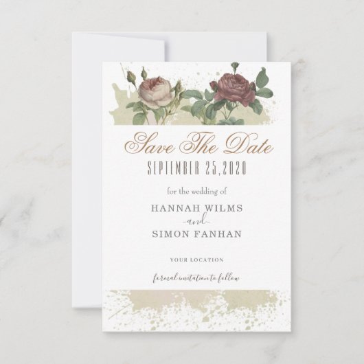 Rustikale floral Burgundy Marsala Save the Date Ka (Vorderseite)