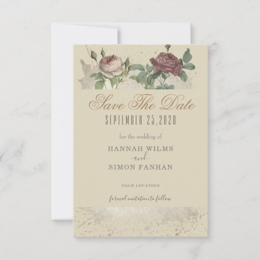 Rustikale floral Burgundy Marsala Save the Date Ka (Vorderseite)