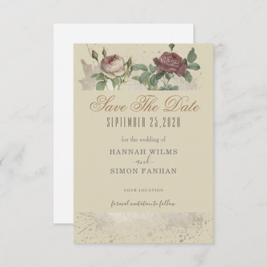 Rustikale floral Burgundy Marsala Save the Date Ka (Vorne/Hinten)