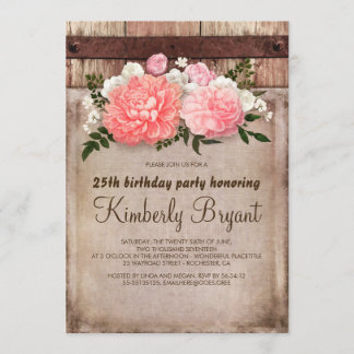 Rustikale Floral Burlap Bard Wood Geburtstagsparty Einladung