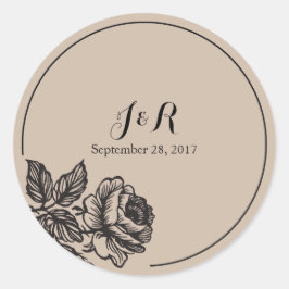 Rustikale Floral Monogram, Hochzeitsticker Runder Aufkleber