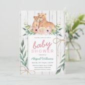 Rustikale Floral Safari Löwe Kinderdusche Einladung (Stehend Vorderseite)