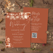 Rustikale Floral String Lights QR Code-Hochzeit im Einladung