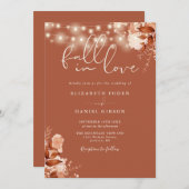 Rustikale Floral String Lights QR Code-Hochzeit im Einladung (Vorne/Hinten)