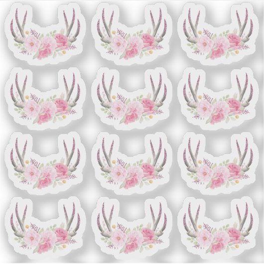Rustikale florale Antlers Blush Pink Elegant 12-te Aufkleber (Vorderseite)