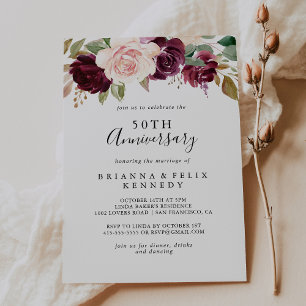 Rustikale Florale Blätter zum 50. Hochzeitstag Einladung
