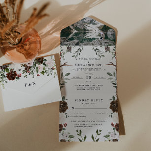 Rustikale Florale Boho   Alles in Einem Hochzeits  All In One Einladung