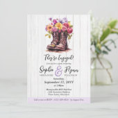 Rustikale florale Boot Barn Wood Farm Engagement P Einladung (Stehend Vorderseite)