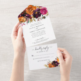 Rustikale florale Burgund Lila Gelbe Hochzeit im H All In One Einladung