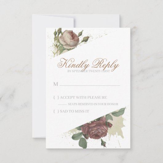 Rustikale florale Burgund Marsala Blush Rose Moder RSVP Karte (Vorderseite)