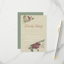 Rustikale florale Burgund Marsala Blush Rose Moder RSVP Karte