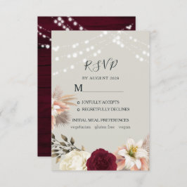 Rustikale, florale Burgundy Wedding RSVP Card