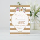 Rustikale, florale Burlap-Streifen Hochzeit RSVP Karte (Stehend Vorderseite)