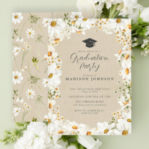 Rustikale, florale Daisy Watercolor Graduation Par Einladung