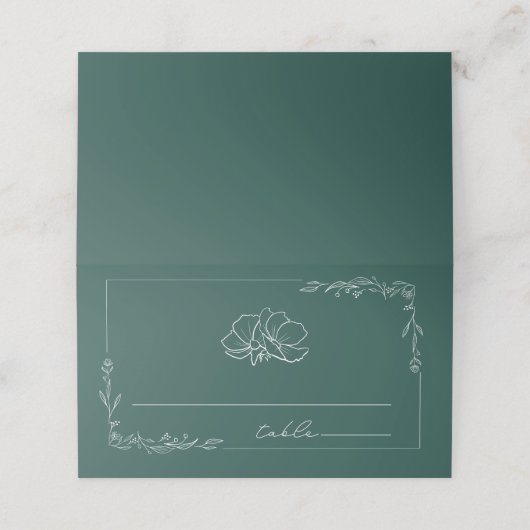 Rustikale florale Emerald Wedding Platzkarte (Außenseite Aufgefaltet)