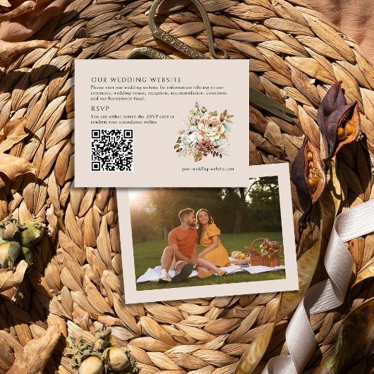 Rustikale Florale Foto-QR-Code-Hochzeitswebsite Begleitkarte